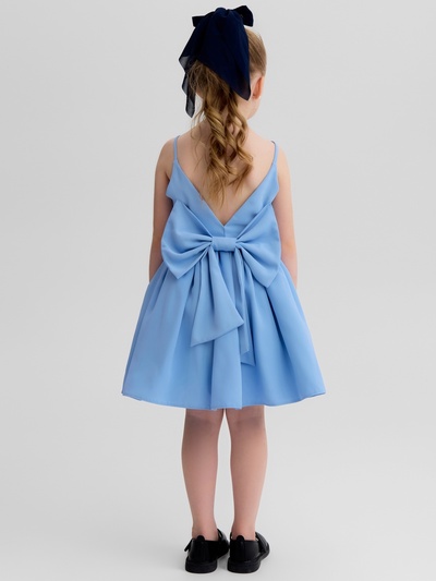 Платье нарядное для девочки MINAKU: Party Dress с бантом, голубое, рост 104-110 см