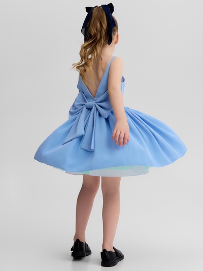 Платье нарядное для девочки MINAKU: Party Dress с бантом, голубое, рост 104-110 см