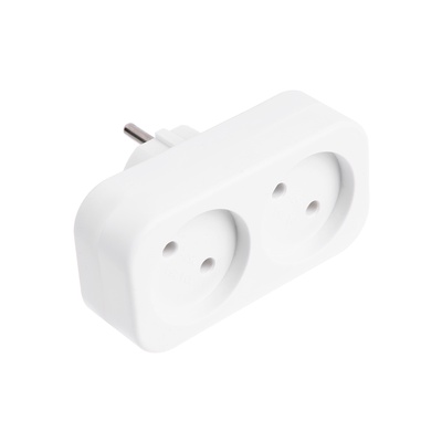 Разветвитель, 2 розетки, 10 А, без заземления, 220 В, белый