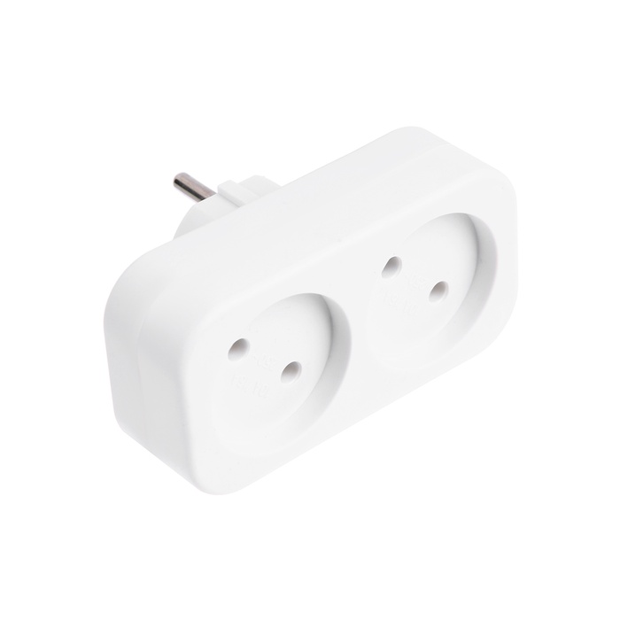 Разветвитель, 2 розетки, 10 А, без заземления, 220 В, белый - Фото 1