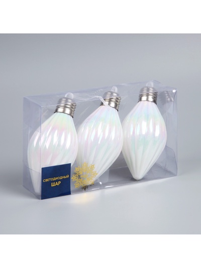 Набор ёлочных шаров «Снежное сияние», 3 шт., d=8 см, 3 LED, от батареек AG13×9, свечение тёплое белое