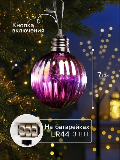 Набор ёлочных шаров «Розовые грани», 3 шт., d=7 см, 3 LED, от батареек AG13×9, свечение тёплое белое