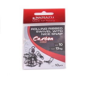 Вертлюг с застежкой Namazu Pro ROLLING RIBBED SWIVEL, Carbon, р.10, test-13 кг