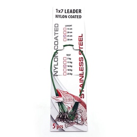 Поводок стальной NAMAZU Leader 1х7 Nylon Coated Green, d-0.24 мм, L-15 см, t-7 кг, уп.5 шт.   108186