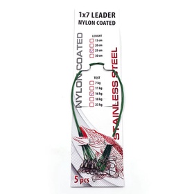 Поводок стальной NAMAZU Leader 1х7 Nylon Coated Green, d-0.24 мм, L-20 см, t-7 кг, уп.5 шт.   108186