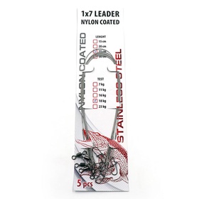 Поводок стальной NAMAZU Leader 1х7 Nylon Coated, d-0.24 мм, L-25 см, t-7 кг, уп.5 шт.