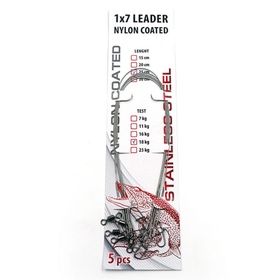 Поводок стальной NAMAZU Leader 1х7 Nylon Coated, d-0.36 мм, L-15 см, t-16 кг, уп.5 шт.