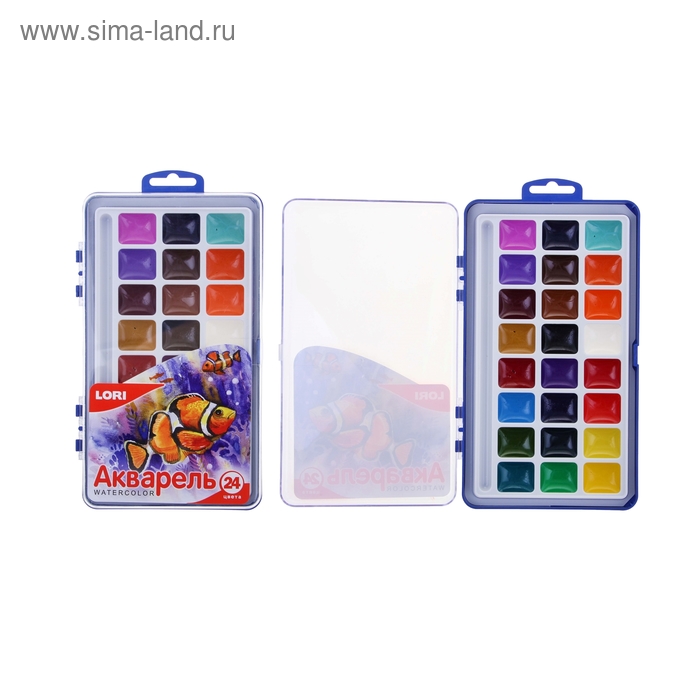 Акварель Lori, 24 цвета, в пластиковой коробке, без кисти - Фото 1