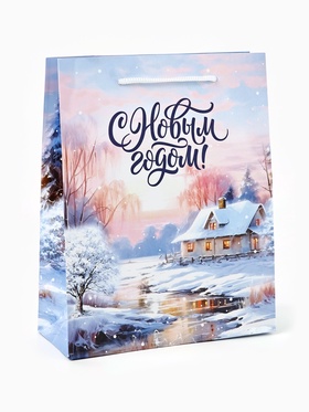 Пакет подарочный новогодний ламинированный «С Новым годом», MS 18?23?8 см (комплект 2 шт)