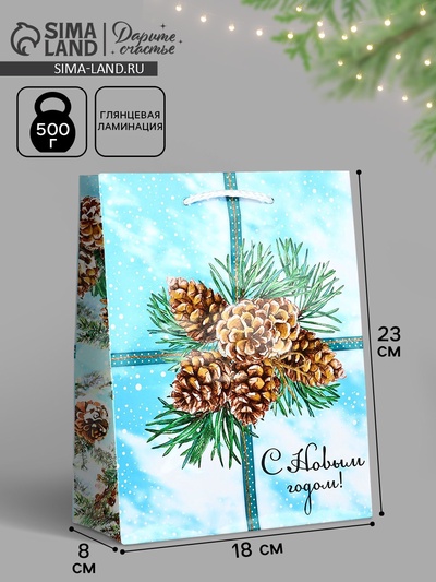 Пакет подарочный новогодний ламинированный «С Новым годом», MS 18×23×8 см