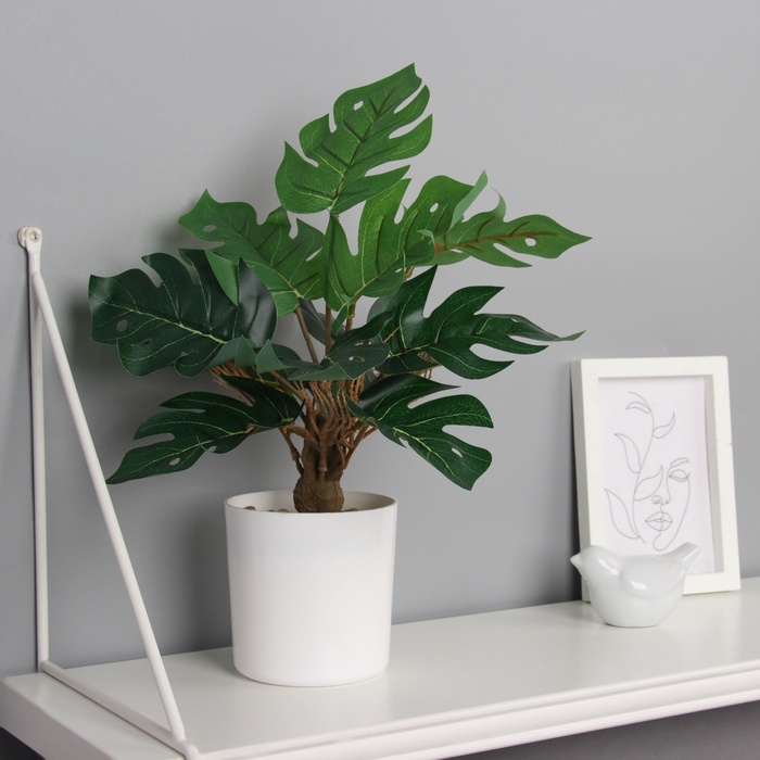 Искусственный цветок в горшке «Монстера комнатная», 29×10 см, зелёный - Фото 1