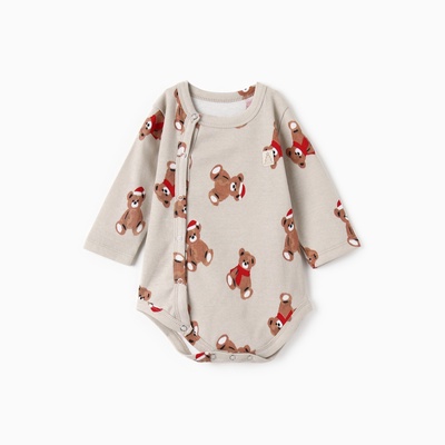 Боди детское с длинным рукавом «Крошка Я. Новогодние медвежата», рост 62-68 см, бежевое