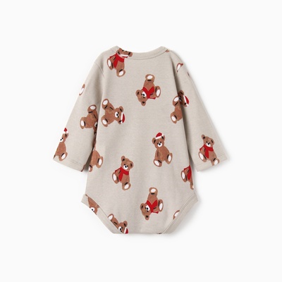 Боди детское с длинным рукавом «Крошка Я. Новогодние медвежата», рост 62-68 см, бежевое