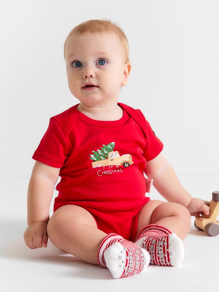 Боди Крошка Я My 1st Christmas, рост 68-74 см, красное - Фото 1