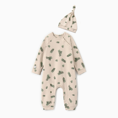 Комбинезон с шапочкой Крошка Я «Еловые веточки», рост 62-68 см, бежевый