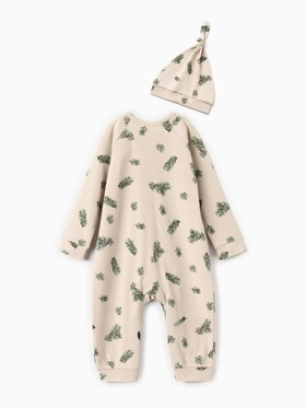 Комбинезон с шапочкой Крошка Я «Еловые веточки», рост 62-68 см, бежевый