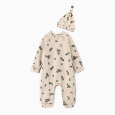 Набор (комбинезон и шапочка) «Крошка Я. Еловые веточки», рост 86-92 см, бежевый