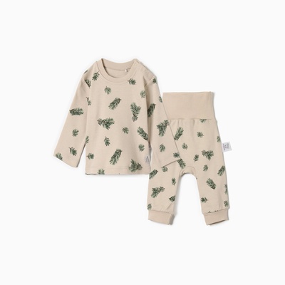 Костюм (штанишки и кофточка) Крошка Я «Еловые веточки», рост 74-80 см, бежевый