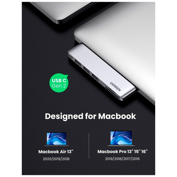 USB концентратор для MacBook (хаб) UGREEN 3 x USB 3.0, SD/TF, Thunder Bolt 3 (60560) - фото 51682960