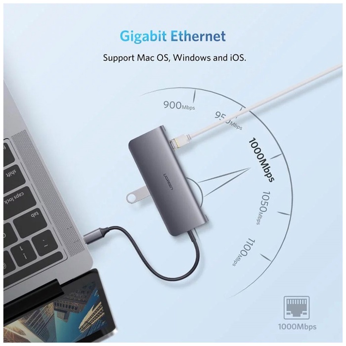 USB концентратор 9 в 1 (хаб) UGREEN 3 x USB 3.0, HDMI, VGA, RJ45 Gigabit, TF/SD, PD (40873)   108134 - фото 51675675