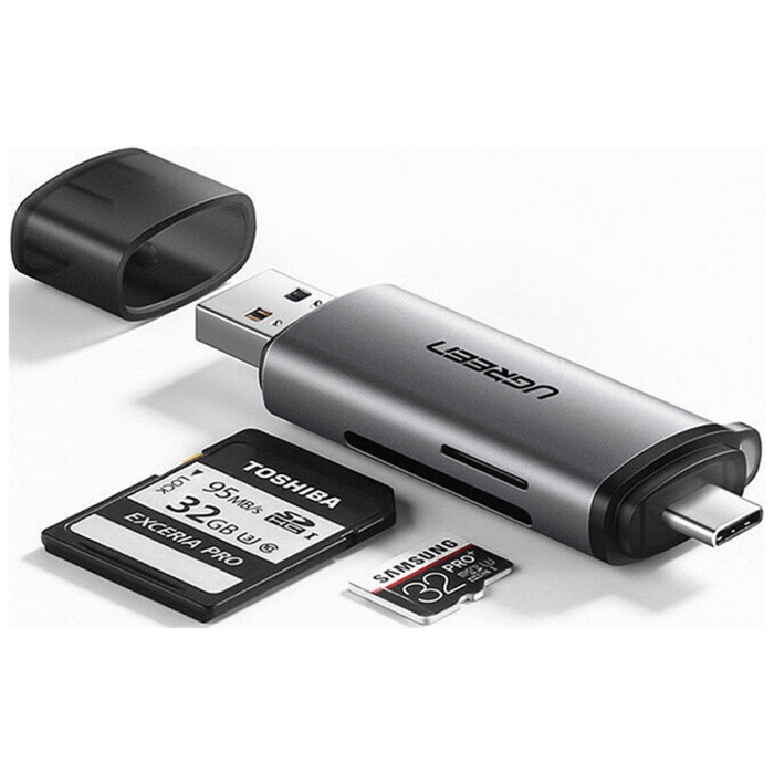 Картридер UGREEN USB-C + USB-A 3.0 для карт памяти TF/SD (50706) - фото 51675694