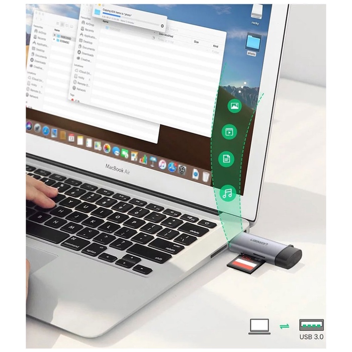 Картридер UGREEN USB-C + USB-A 3.0 для карт памяти TF/SD (50706) - фото 51675697