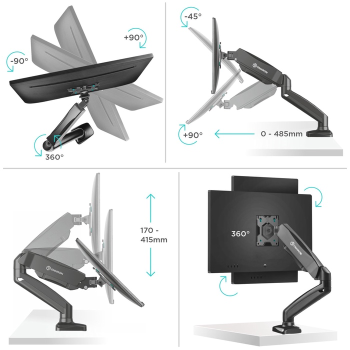 Настольный кронштейн-газлифт ONKRON G80, чёрный - фото 51677104