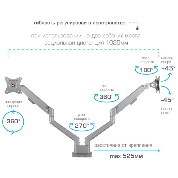 Кронштейн настольный для 2-х LED/LCD мониторов Arm media LCD-T36 - фото 51677229