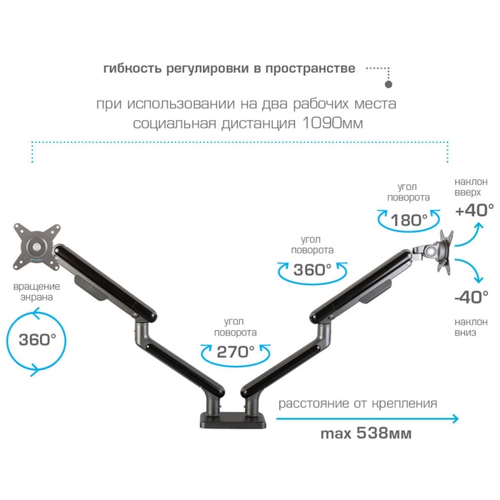 Кронштейн настольный для 2-х LED/LCD мониторов Tuarex ALTA-22 - фото 51677258