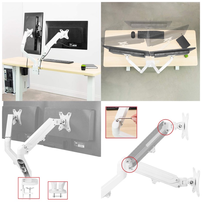 Кронштейн UNITEKI FMGT82W для двух мониторов к столу, газ лифт, диагональ 17-27 дюймов - фото 51677346