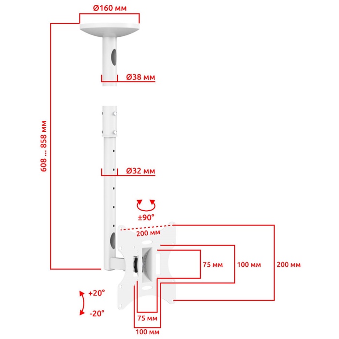 Кронштейн UniTeki LCD2101NW white - фото 51677413