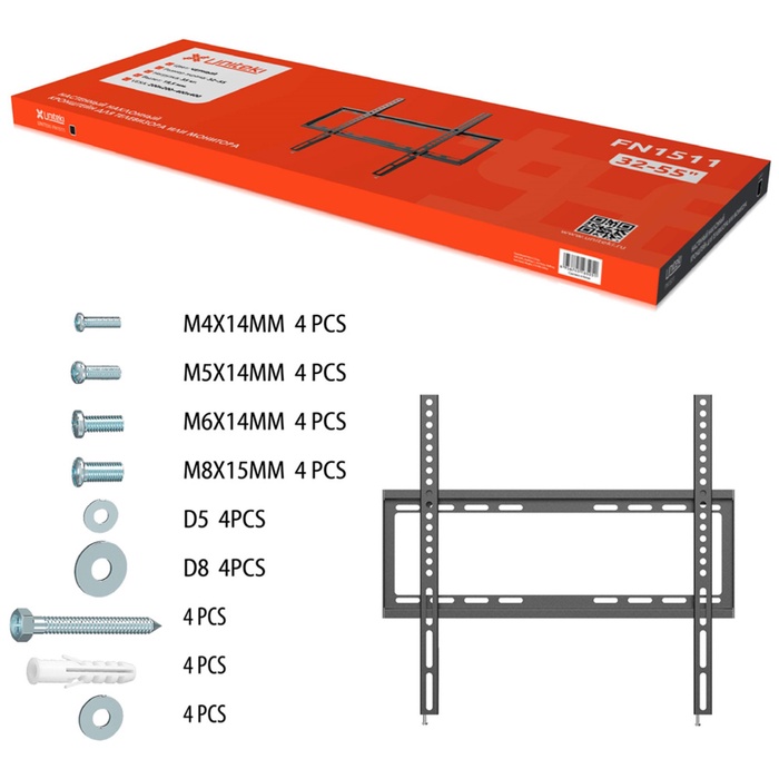 Кронштейн UNITEKI FN1511 для телевизора или монитора на стену фиксированный, диагональ 32-5   108139 - фото 51677674