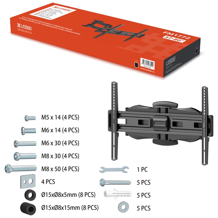 Кронштейн UNITEKI FM1772 для телевизора на стену выдвижной, наклонно поворотный, диагональ   1081399 - фото 51677888
