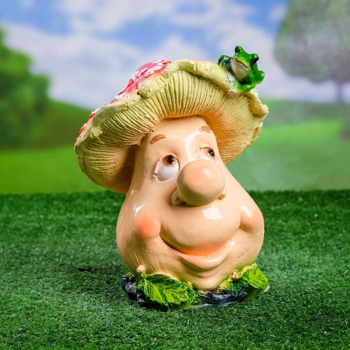 Садовая фигура "Гриб мультяшный с лягушкой" 12х12х23см - Фото 1