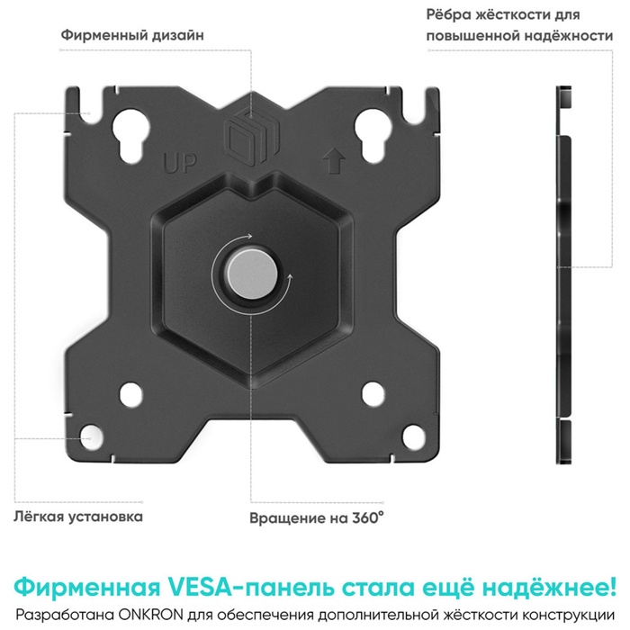 кронштейн для двух мониторов 13"-34" настольный, ONKRON D208E чёрный - фото 51684379