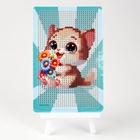 Алмазная мозаика с частичным заполнением на подставке для детей «Котёнок с букетом», 10×15 см, набор для творчества - Фото 3