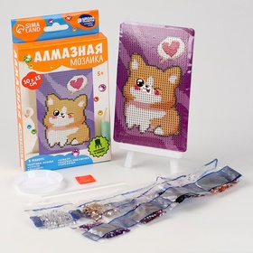 Алмазная мозаика с частичным заполнением на подставке для детей «Малыш корги», 10×15 см, набор для творчества