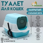 Туалет закрытый 2-в-1 со съёмным верхом 34×50×33 см, голубой - Фото 1