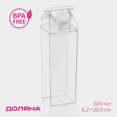 Кувшин для напитков «Молочный пакет» Доляна, 500 мл, 6.2×20.5 см, полистирол, прозрачный