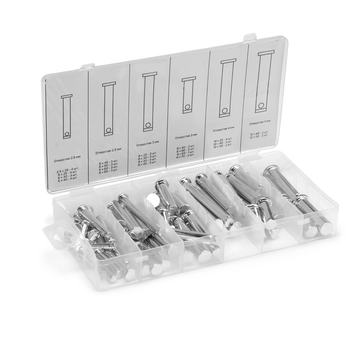 Набор штифтов с головкой и отверстием под шплинт ТУНДРА krep, 60 предметов - Фото 1