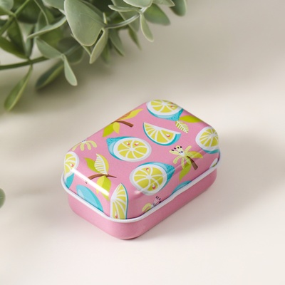 Шкатулка для хранения мелочей, украшений «Прямоугольная. Лимончики», металл, 5.8×4.2×2.6 см, МИКС