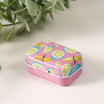 Шкатулка для хранения мелочей, украшений «Прямоугольная. Лимончики», металл, 5.8×4.2×2.6 см, МИКС