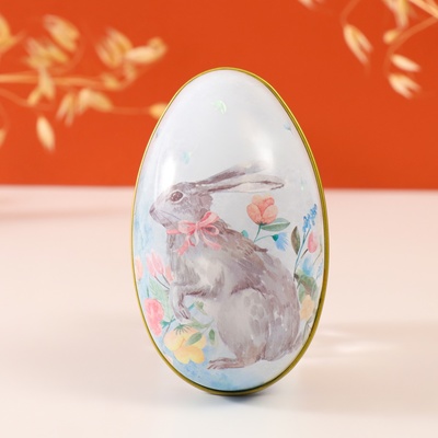 Металлическая шкатулка-яйцо «Пасхальный зайка с бантом в цветах», для украшений, хранения мелочи, 7×6.5×11 см