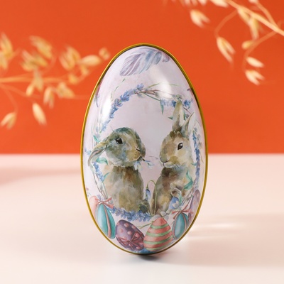 Металлическая шкатулка-яйцо «Два пасхальных зайчика», для украшений, хранения мелочи, 7×6.5×11 см