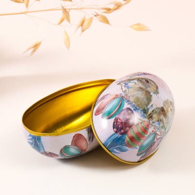 Металлическая шкатулка-яйцо «Два пасхальных зайчика», для украшений, хранения мелочи, 7×6.5×11 см