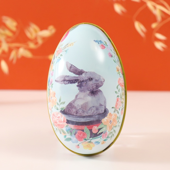 Металлическая шкатулка - яйцо «Пасхальный зайка в горшке», для украшений, хранения мелочи, 7×6.5×11 см - Фото 1