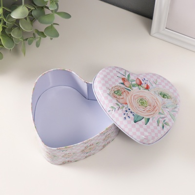 Набор шкатулок для хранения мелочей, украшений «Сердце. Нежность цветов», 3 шт., металл, 10.5×12.6×5 см