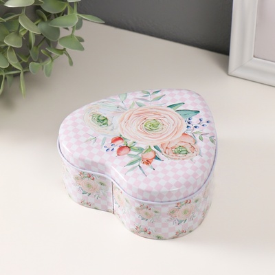 Набор шкатулок для хранения мелочей, украшений «Сердце. Нежность цветов», 3 шт., металл, 10.5×12.6×5 см