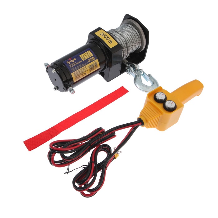 Лебедка электрическая ТУНДРА, 12V, 2000 lb (0.9 т), 1 л.с., до 3.2 м/мин, 4.8 мм × 12 м - Фото 1