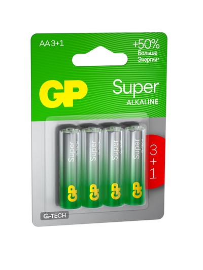 Батарейка алкалиновая GP Super, AA, LR6-4BL, 1.5 В, блистер, 3+1 шт.
